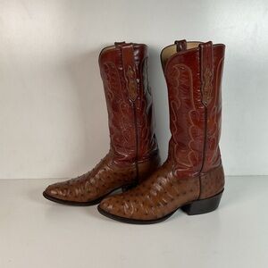 Vintage TO Stanley Kango Tobacco Ostrich Quill Cowboy Boots 10.5 D USA Made
